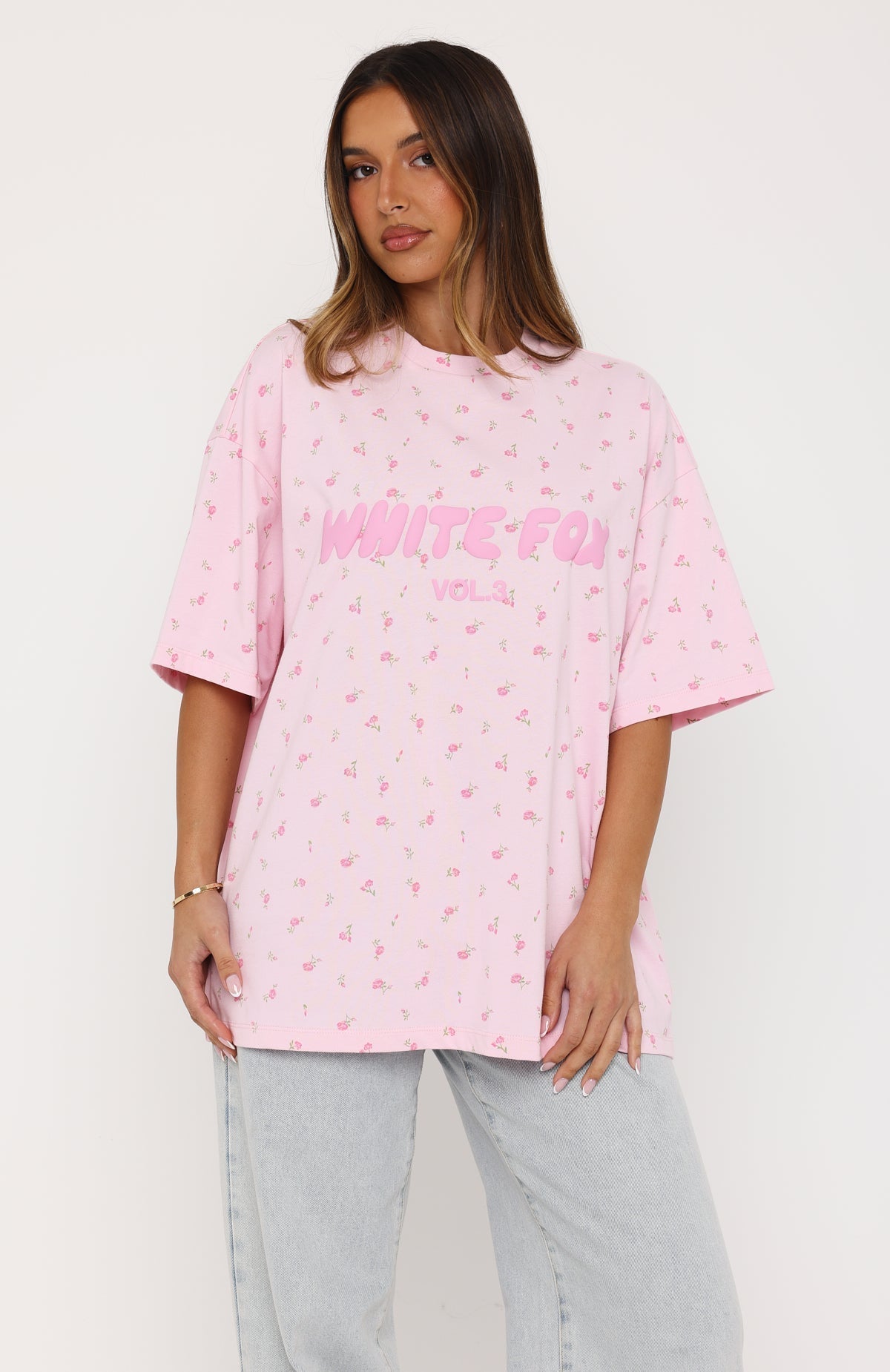 White Fox Offstage Printed Oversized Tee Posy Ditsy