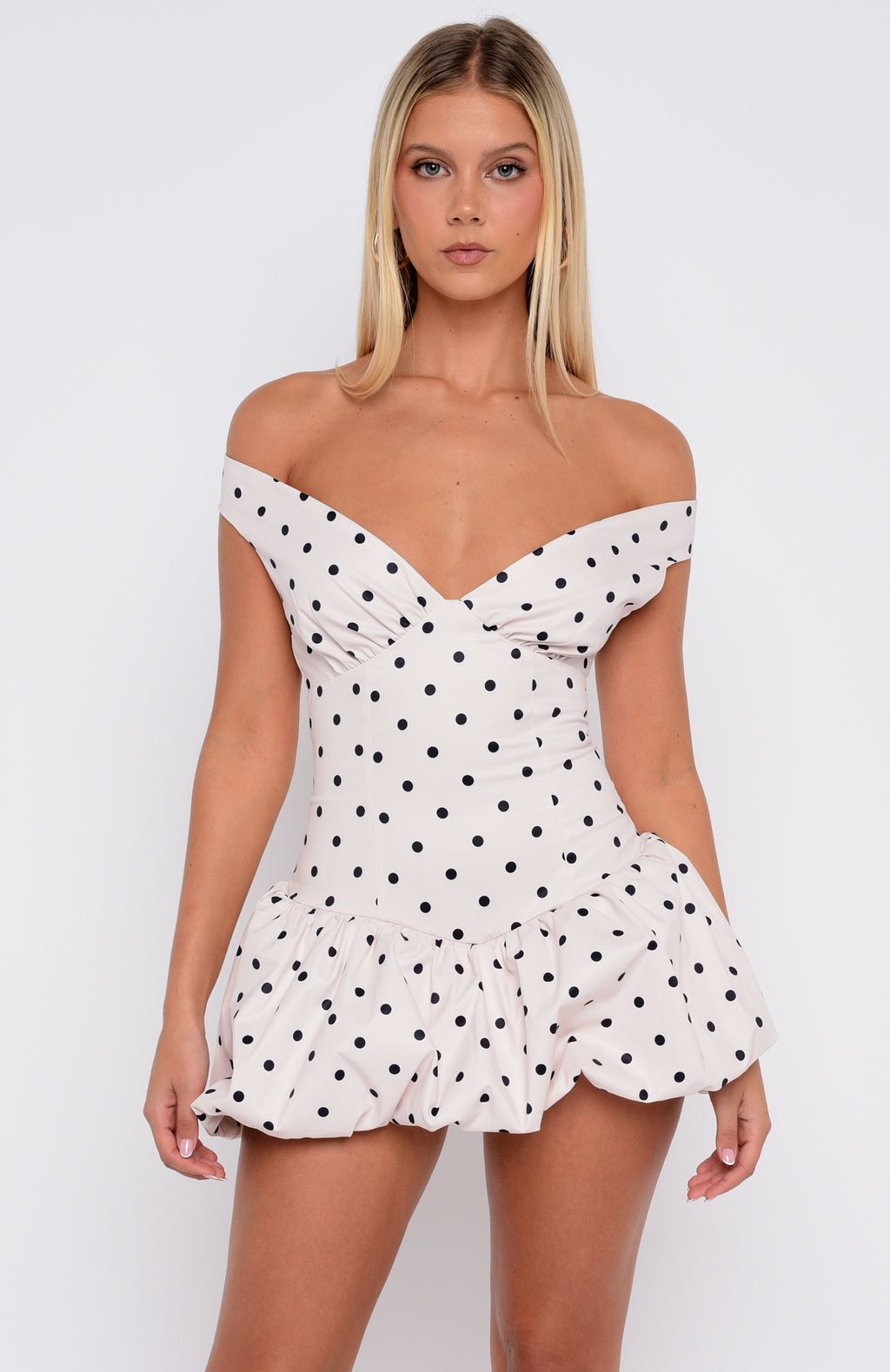 White Fox The Moment I Met You Mini Dress Cream/Black Polka Dot