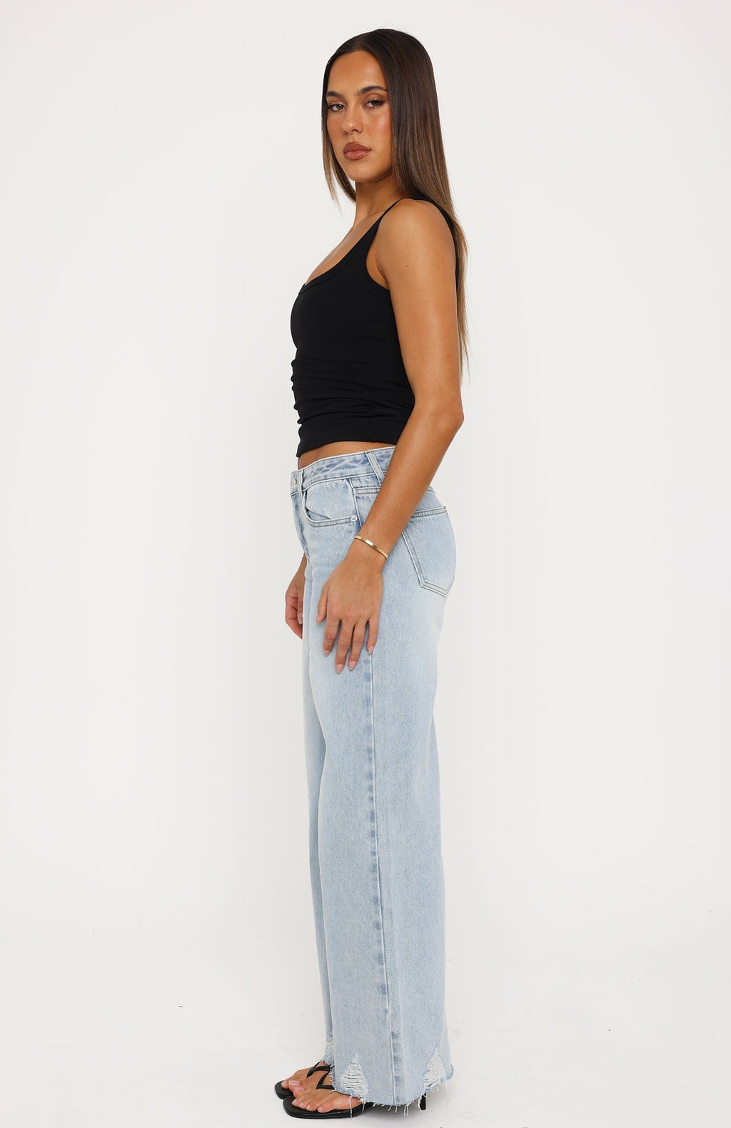 White Fox Big City Dreams Mid Rise Wide Leg Jeans Light Blue Wash