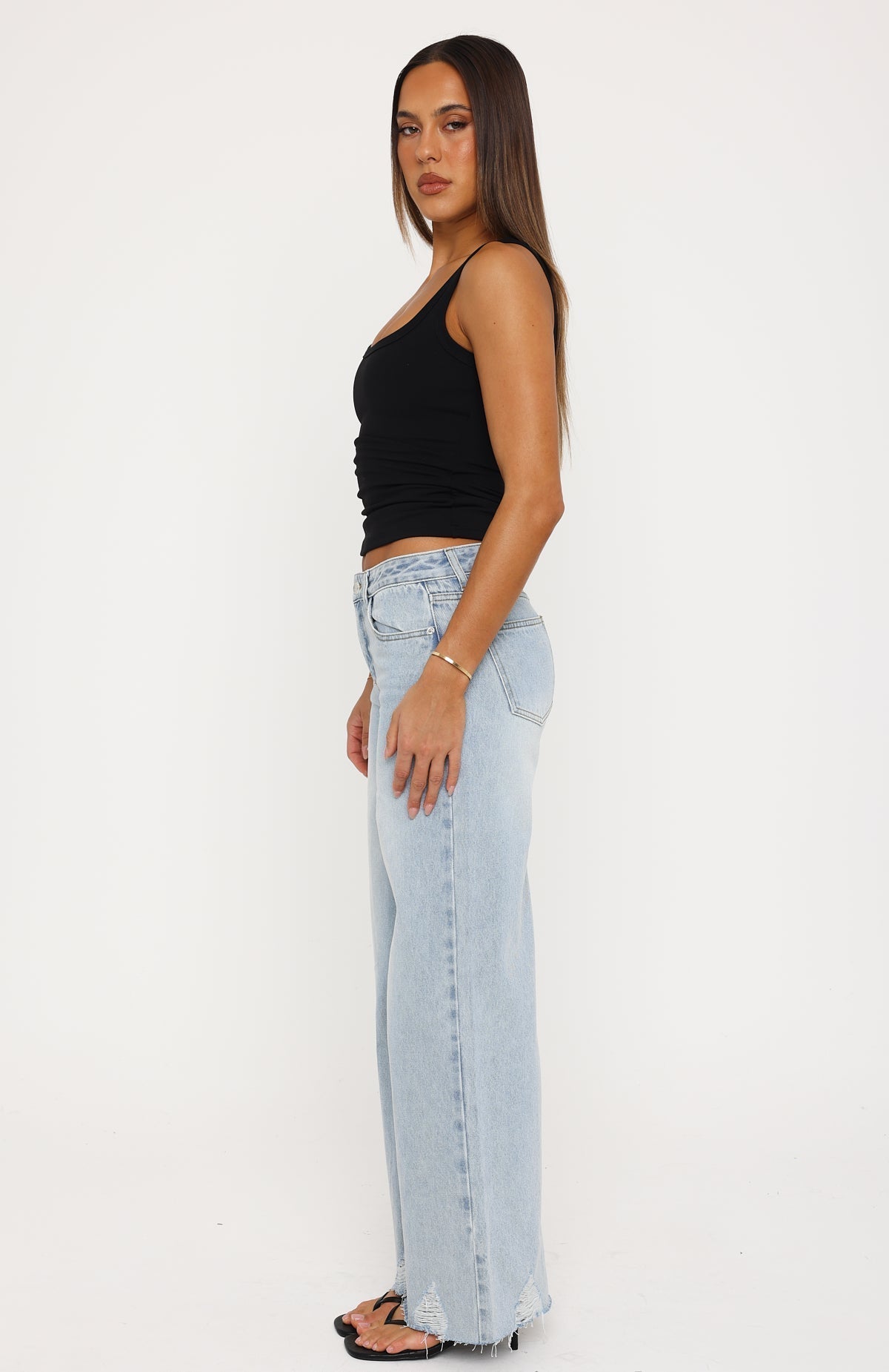 White Fox Big City Dreams Mid Rise Wide Leg Jeans Light Blue Wash