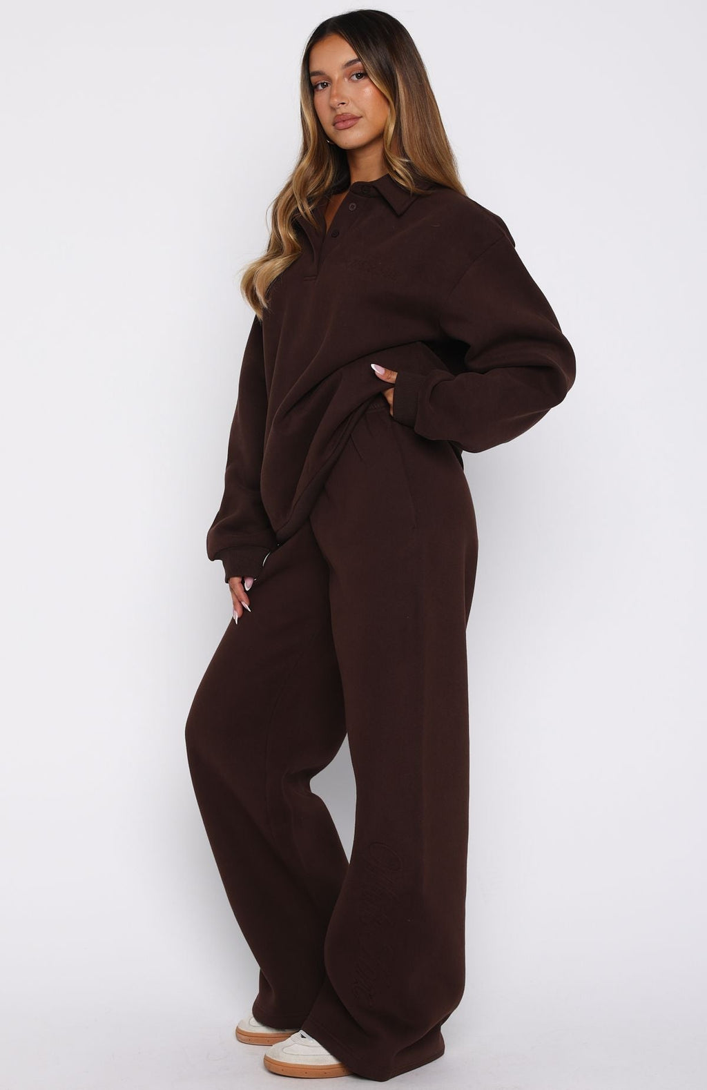 White Fox Chill Moves Wide Leg Sweatpants Chocolate