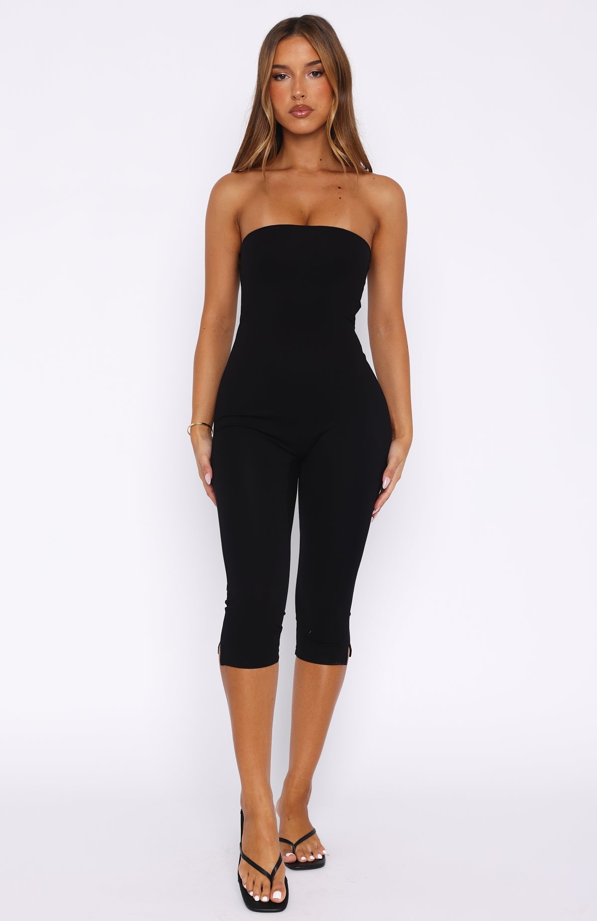 White Fox True Desire Strapless Jumpsuit Black