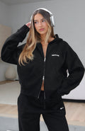 White Fox Test Drive Boxy Zip Front Hoodie Black