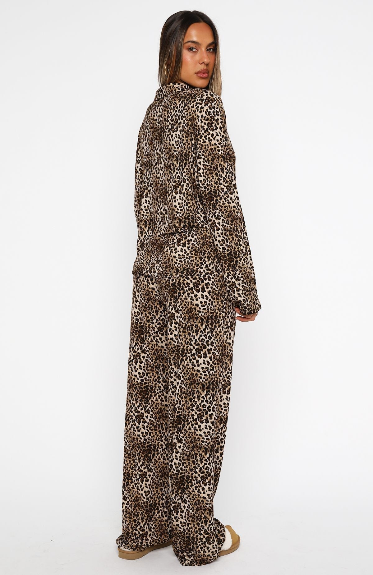 White Fox Pillow Talk Printed Long Sleeve Pyjama Set Leopard