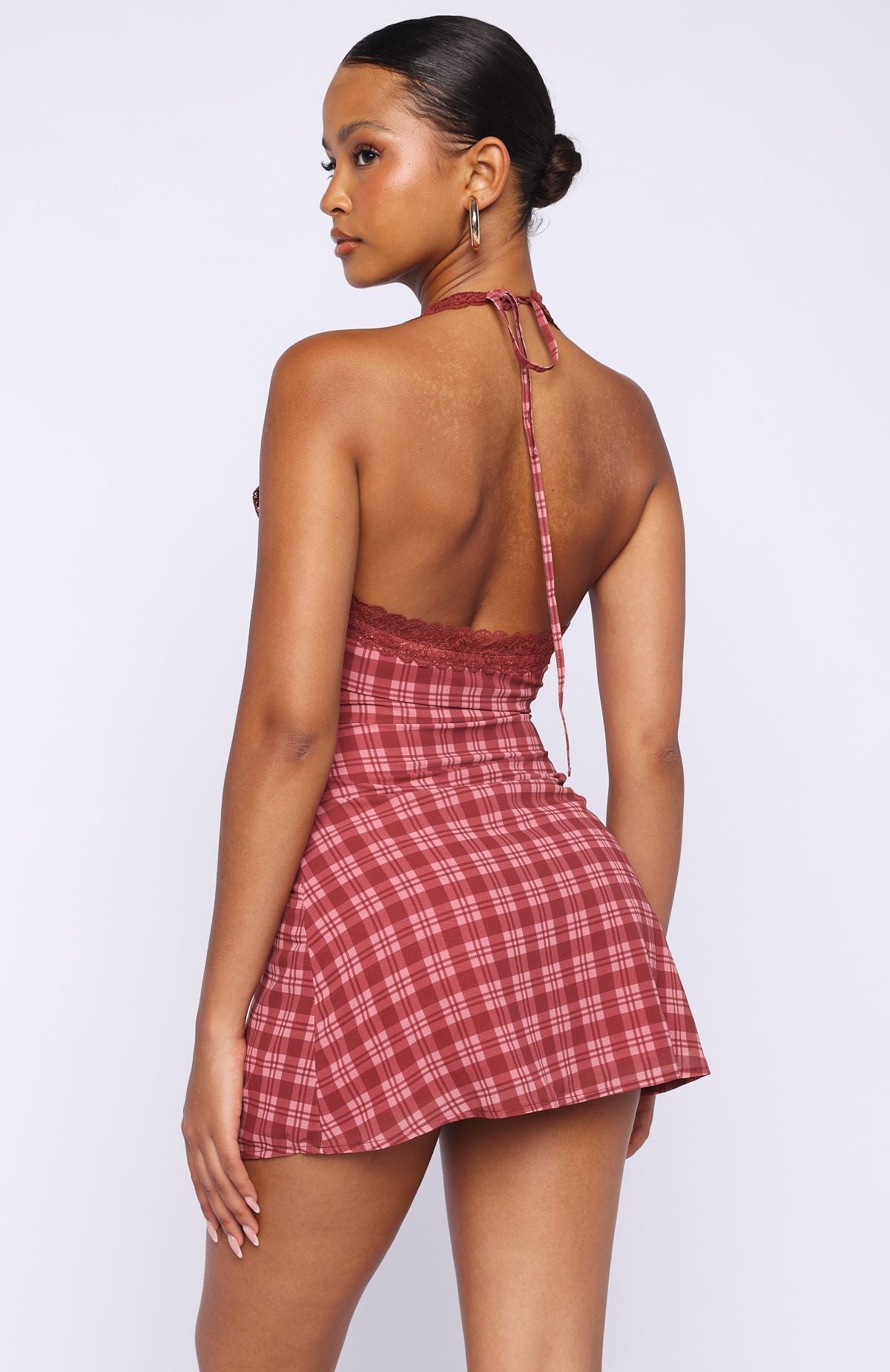 White Fox A Girl's Girl Mini Dress Berry Plaid