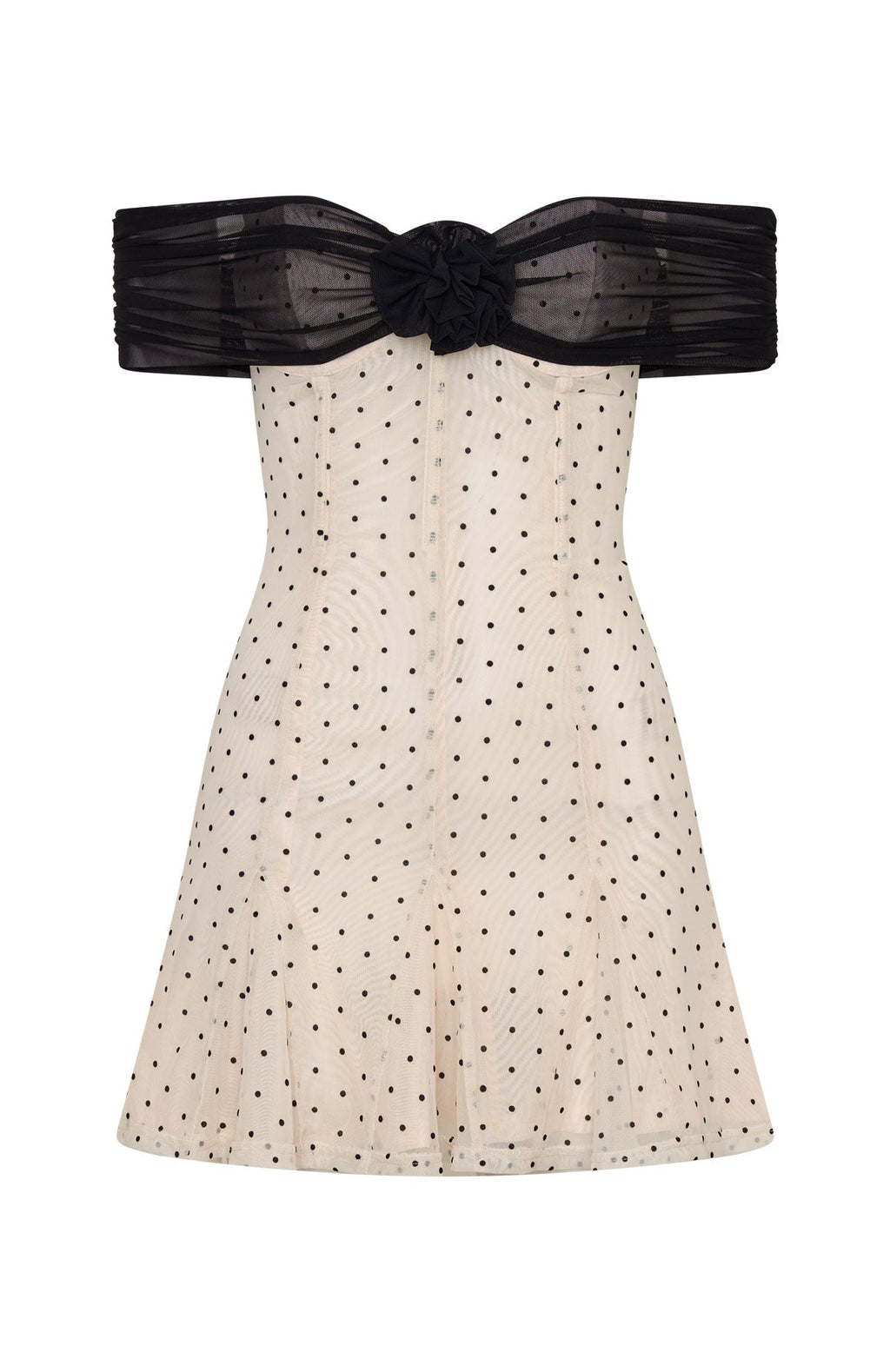 White Fox Bliss Mode Mini Dress Cream/Black Polka Dot