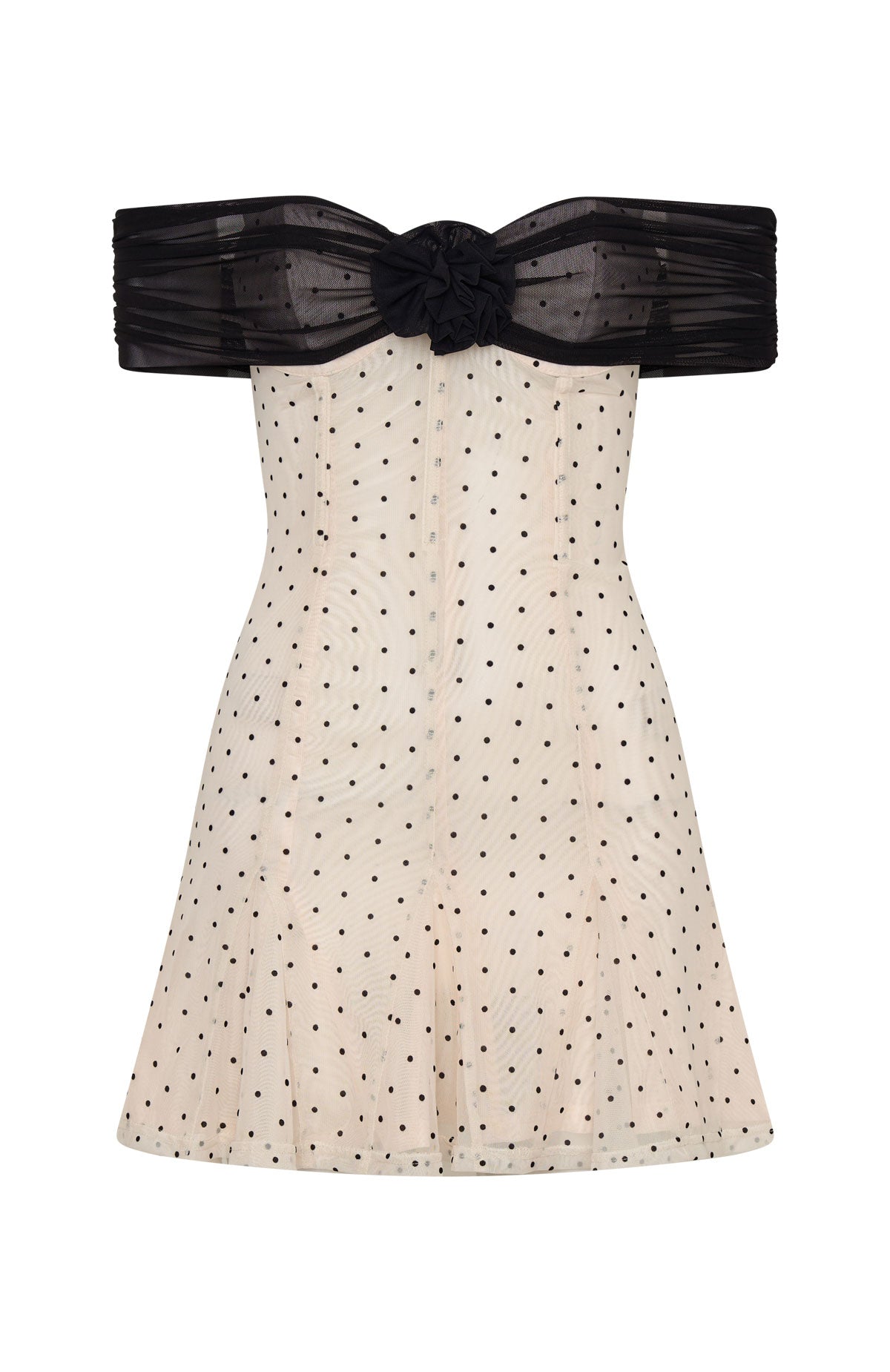 White Fox Bliss Mode Mini Dress Cream/Black Polka Dot