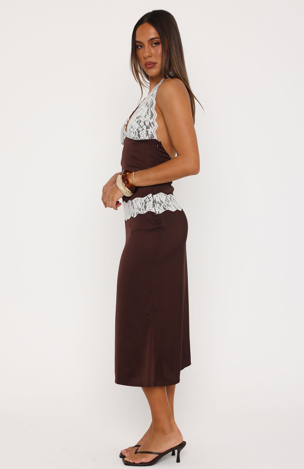 White Fox Laced In Love Midi Dress Choc/Cream