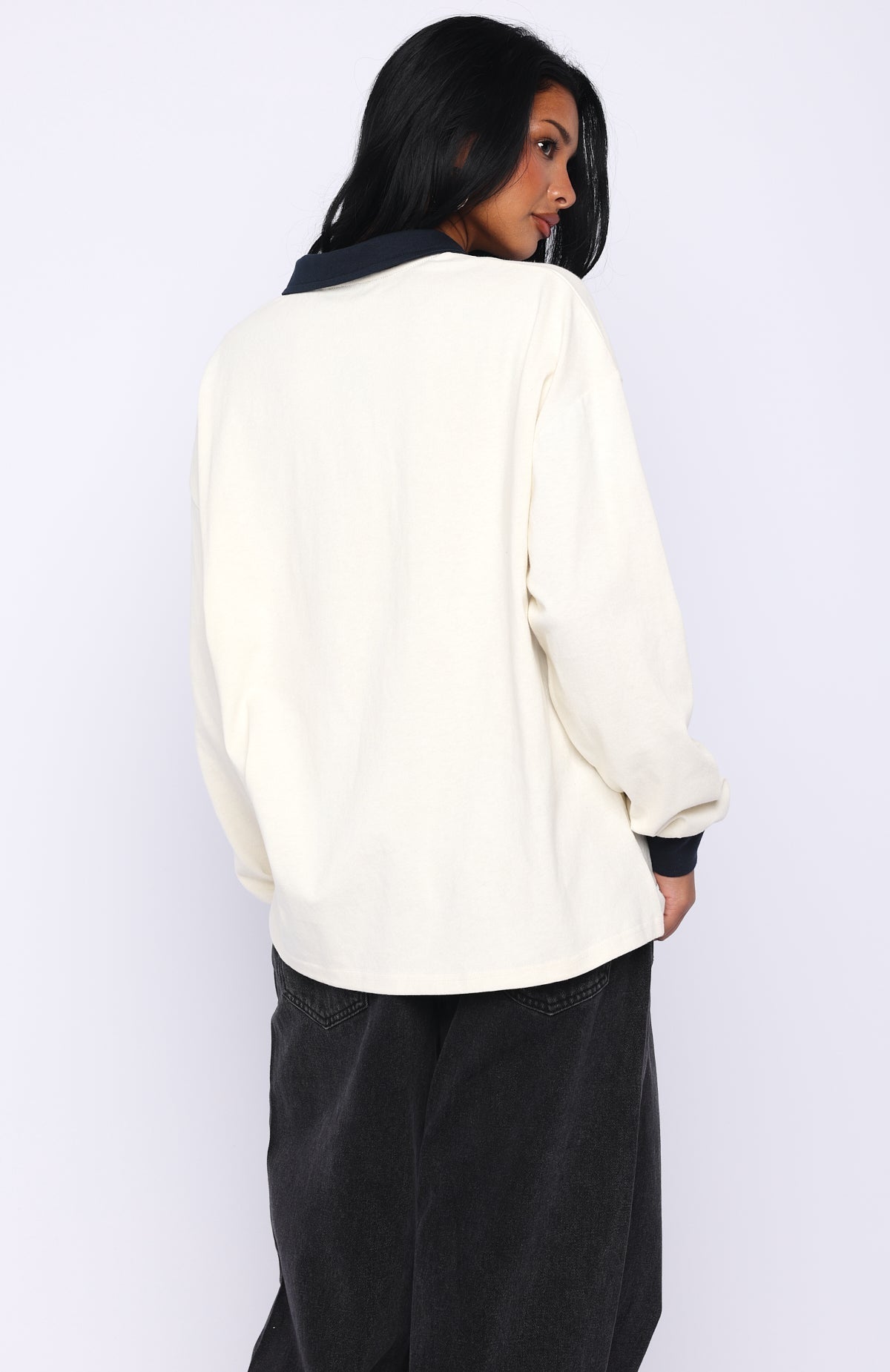 White Fox Meeting Friends Long Sleeve Rugby Shirt Cream