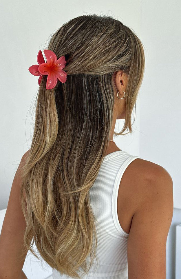 White Fox Floral Charm Hair Clip Hot Pink