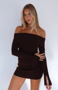 White Fox Parental Guidance Knit Mini Dress Chocolate