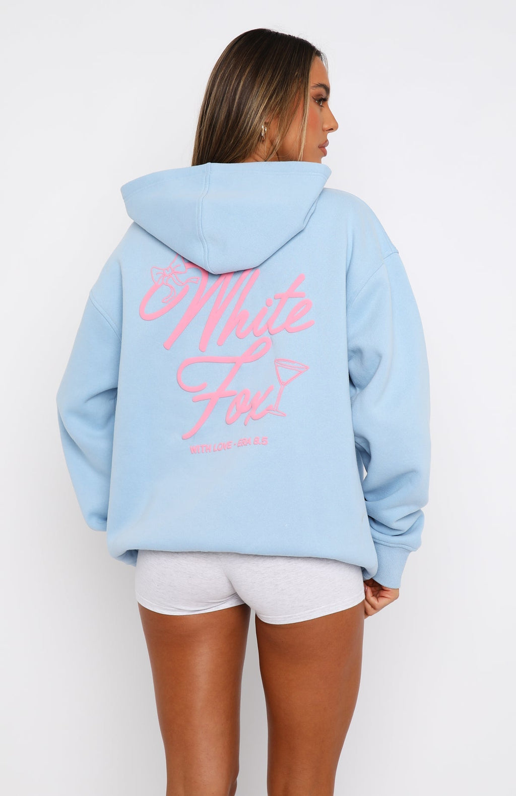 White Fox With Love & Kisses Oversized Hoodie Baby Blue