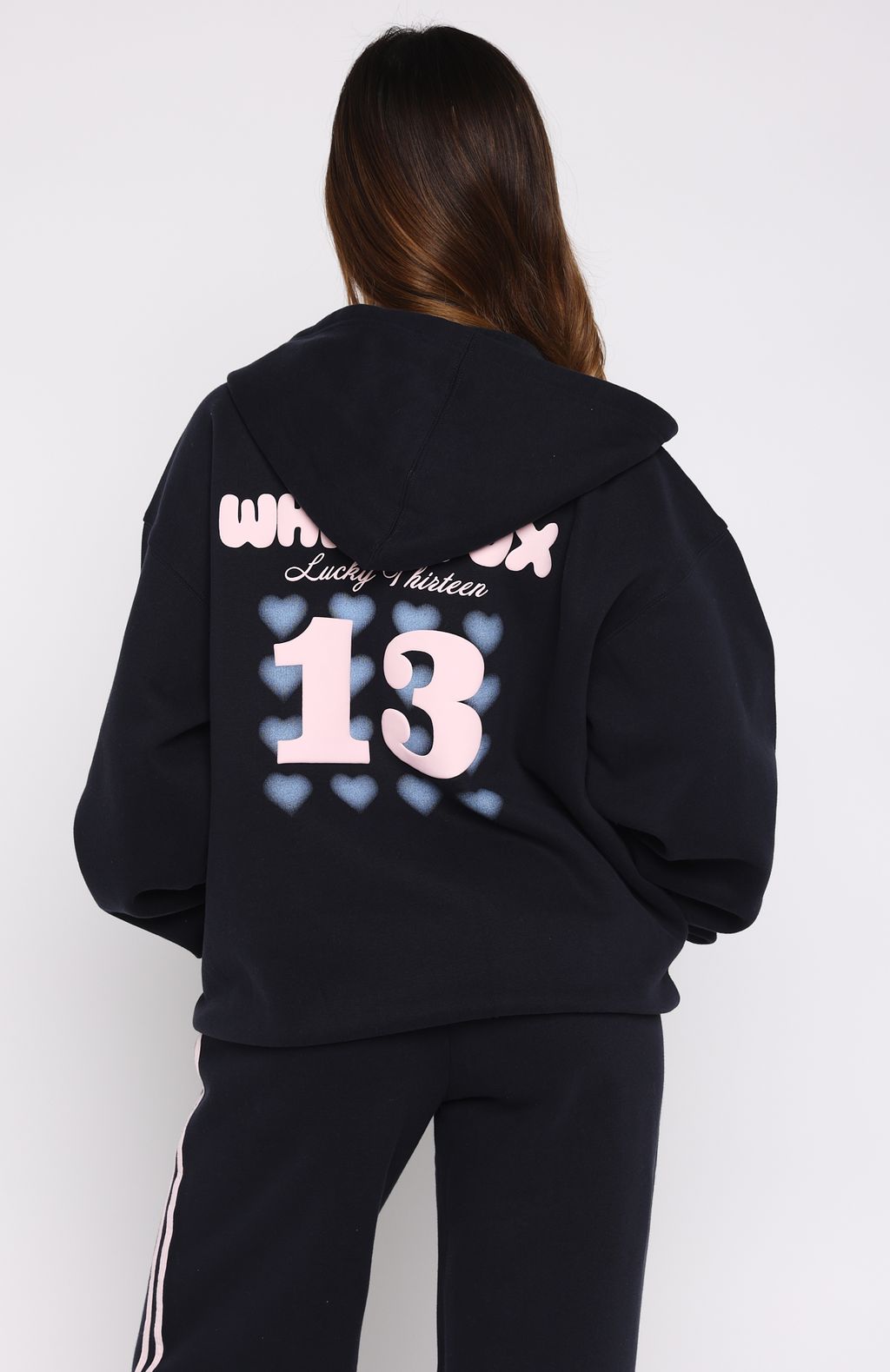 White Fox Lucky Thirteen Charise Zip Front Hoodie Navy