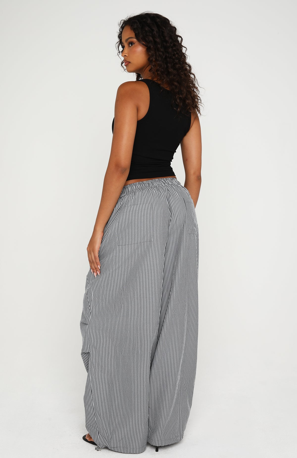 White Fox Say When Barrel Leg Pants Charcoal Stripe
