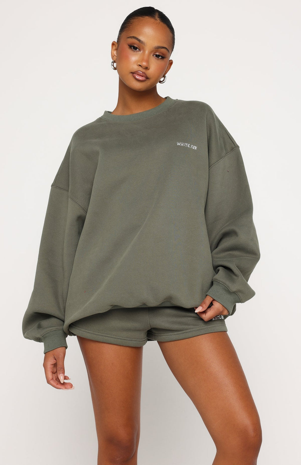 White Fox Test Drive Oversized Sweater Khaki