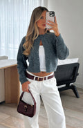 White Fox Warm Whispers Knit Cardigan Charcoal