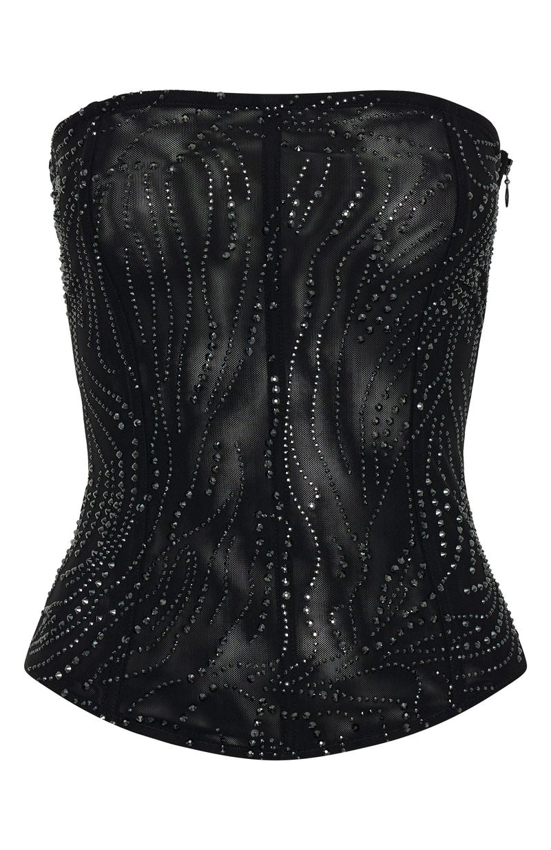 White Fox Night Bloom Embellished Bustier Black