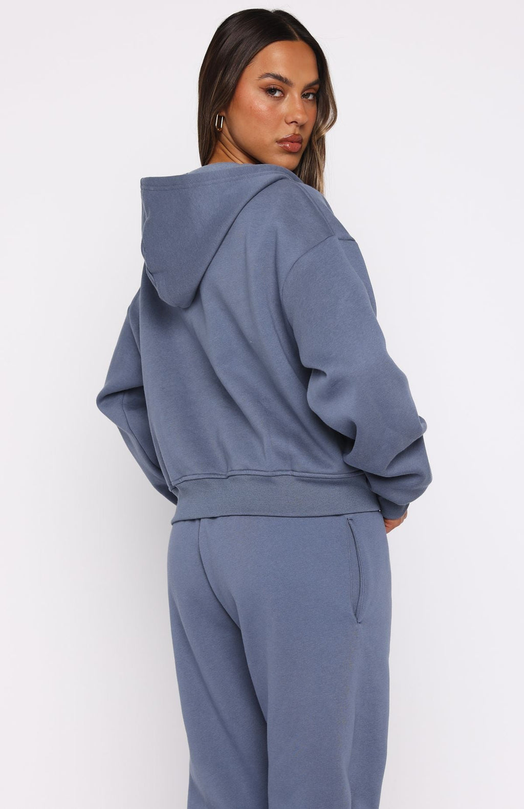 White Fox From The Archives Lexi Boxy Zip Front Hoodie Ocean