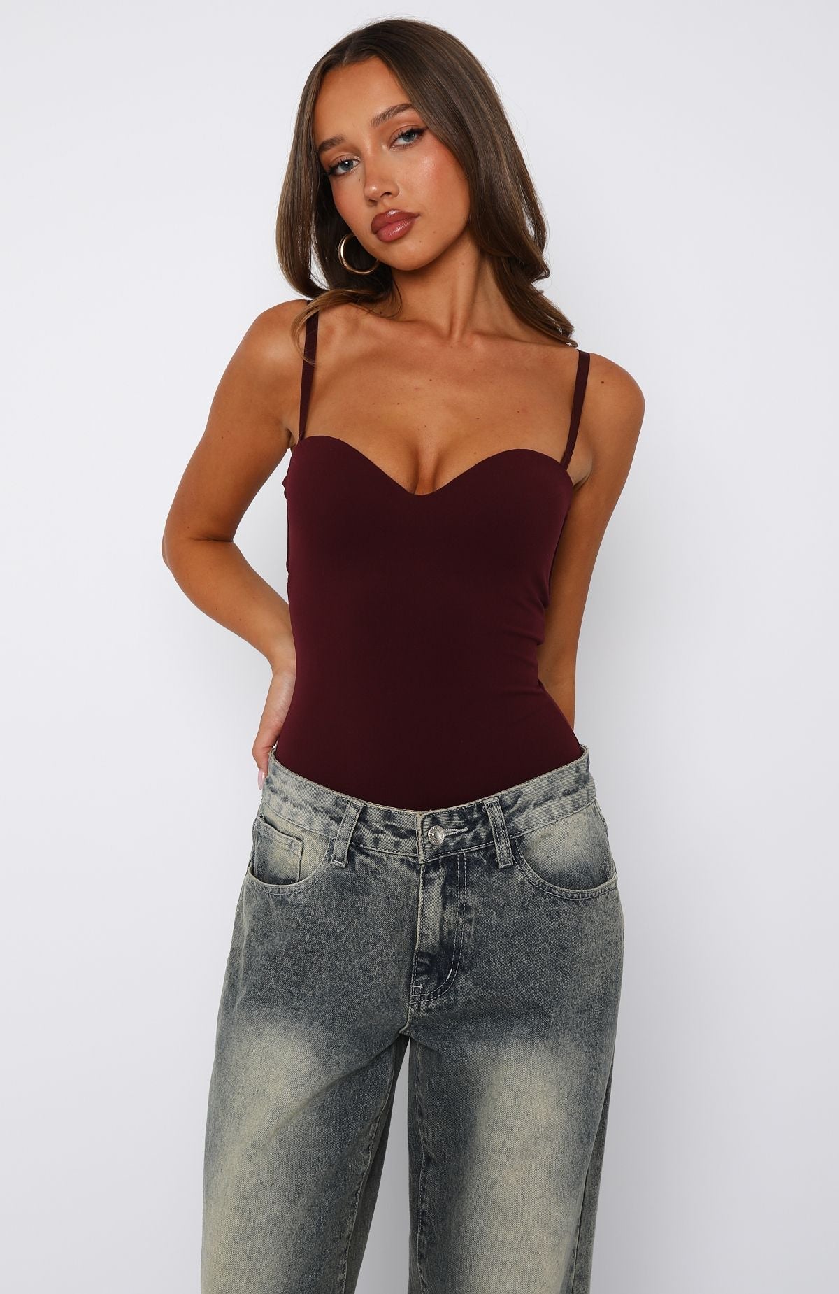 White Fox Stuck To You Bodysuit Wine