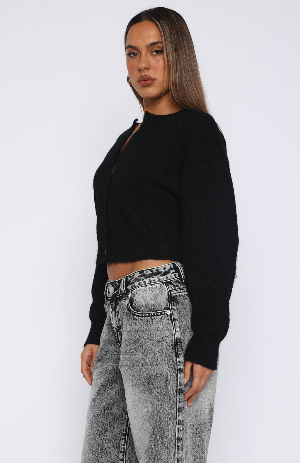 White Fox Warm Whispers Knit Cardigan Black