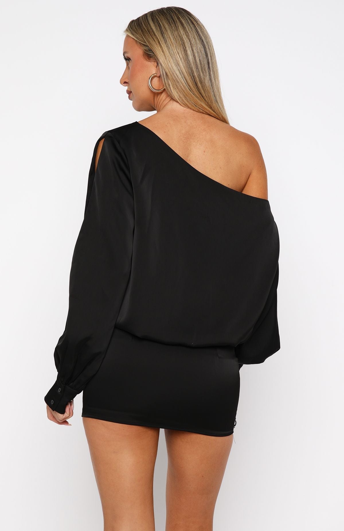White Fox Love Letter Long Sleeve Mini Dress Black