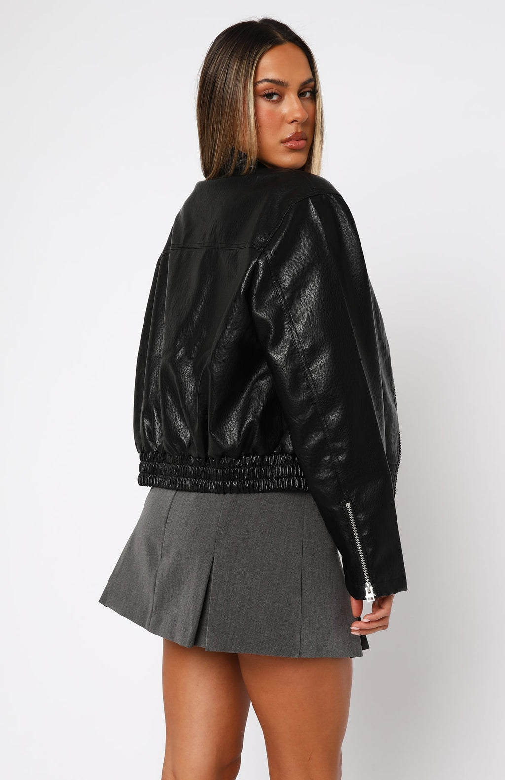 White Fox Tell Me Nothing PU Jacket Black