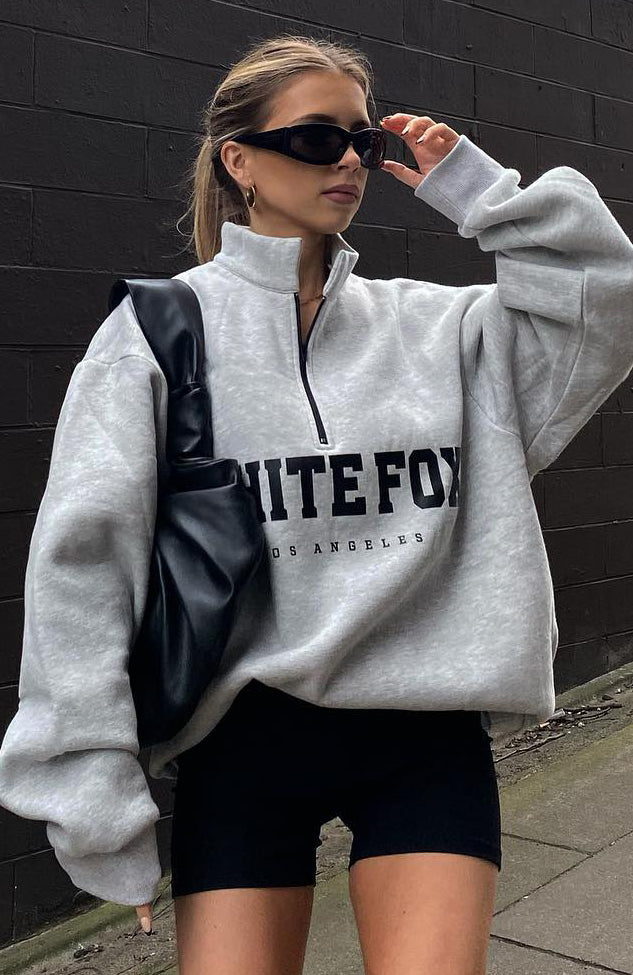 White Fox High Standard Zip Front Sweater Grey Marle