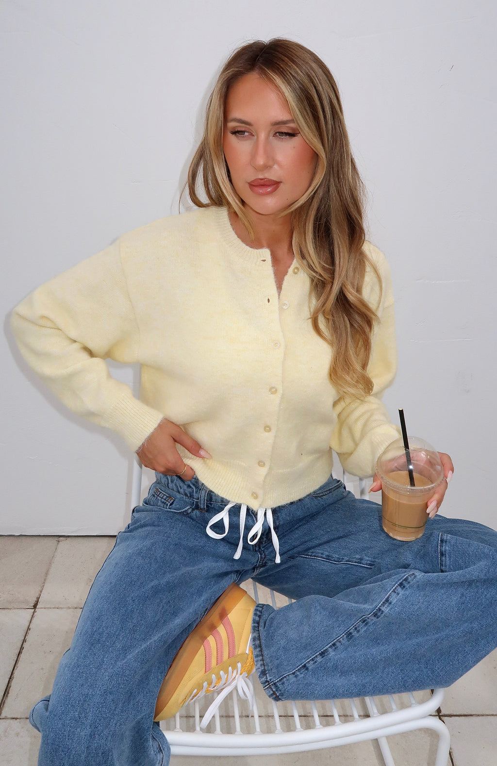 White Fox Warm Whispers Knit Cardigan Lemon