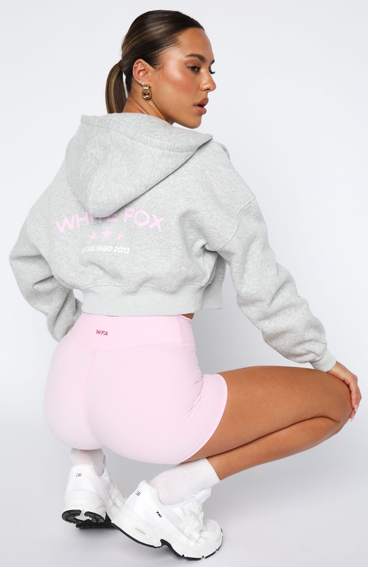 White Fox Love For The Game Cropped Zip Hoodie Dark Grey Marle