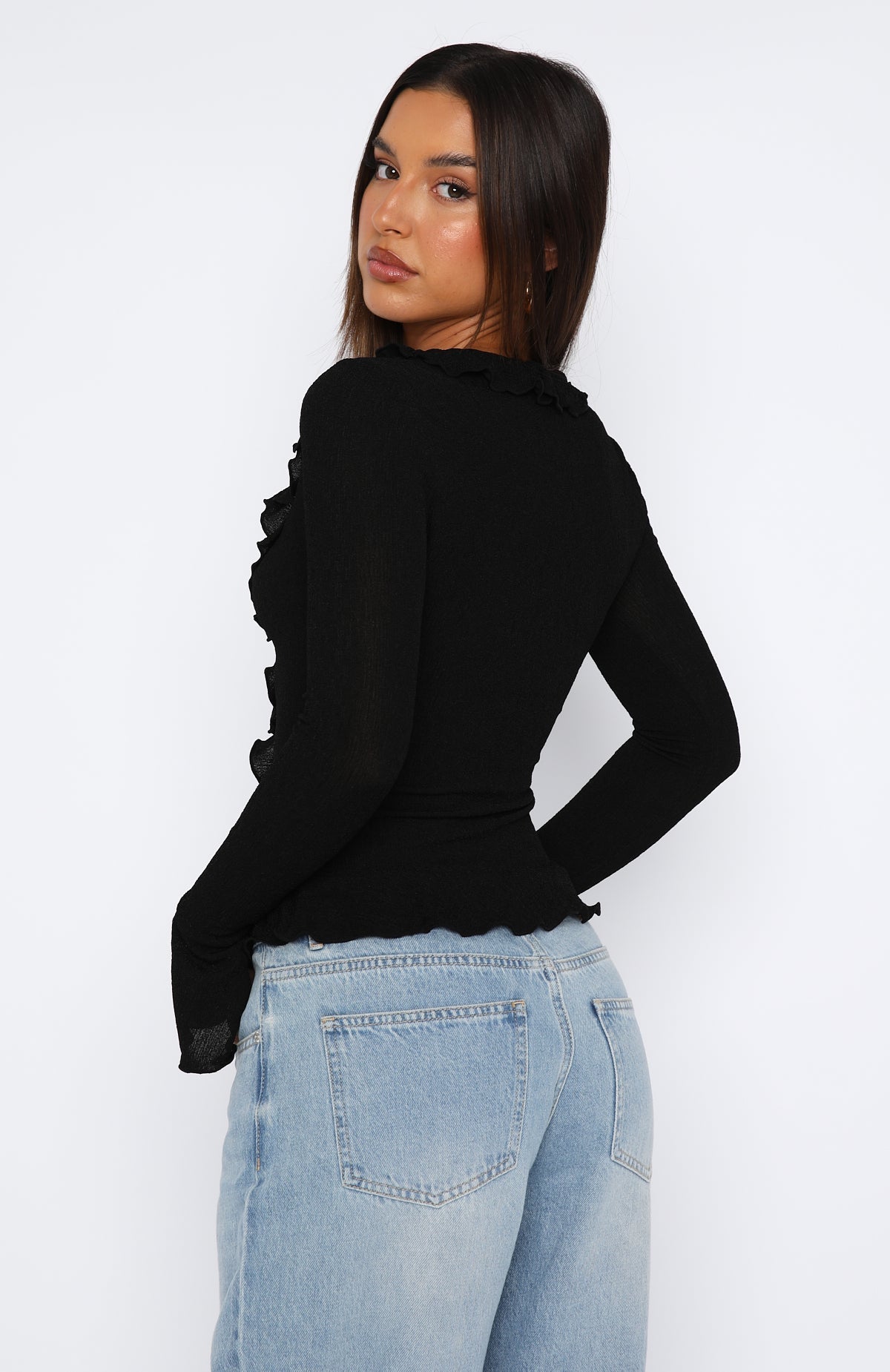 White Fox Feel My Love Long Sleeve Top Black