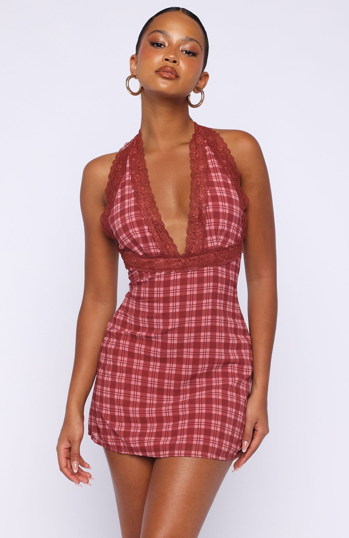 White Fox A Girl's Girl Mini Dress Berry Plaid