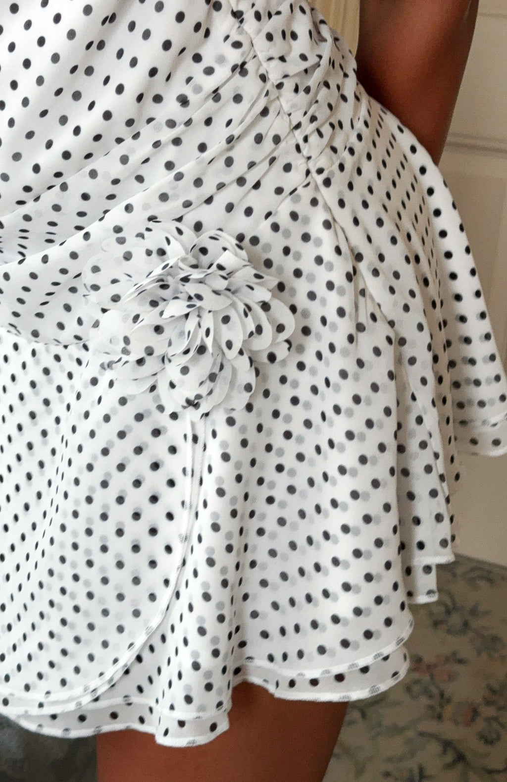 White Fox Blooming Hearts Mini Dress Cream/Black Polka Dot