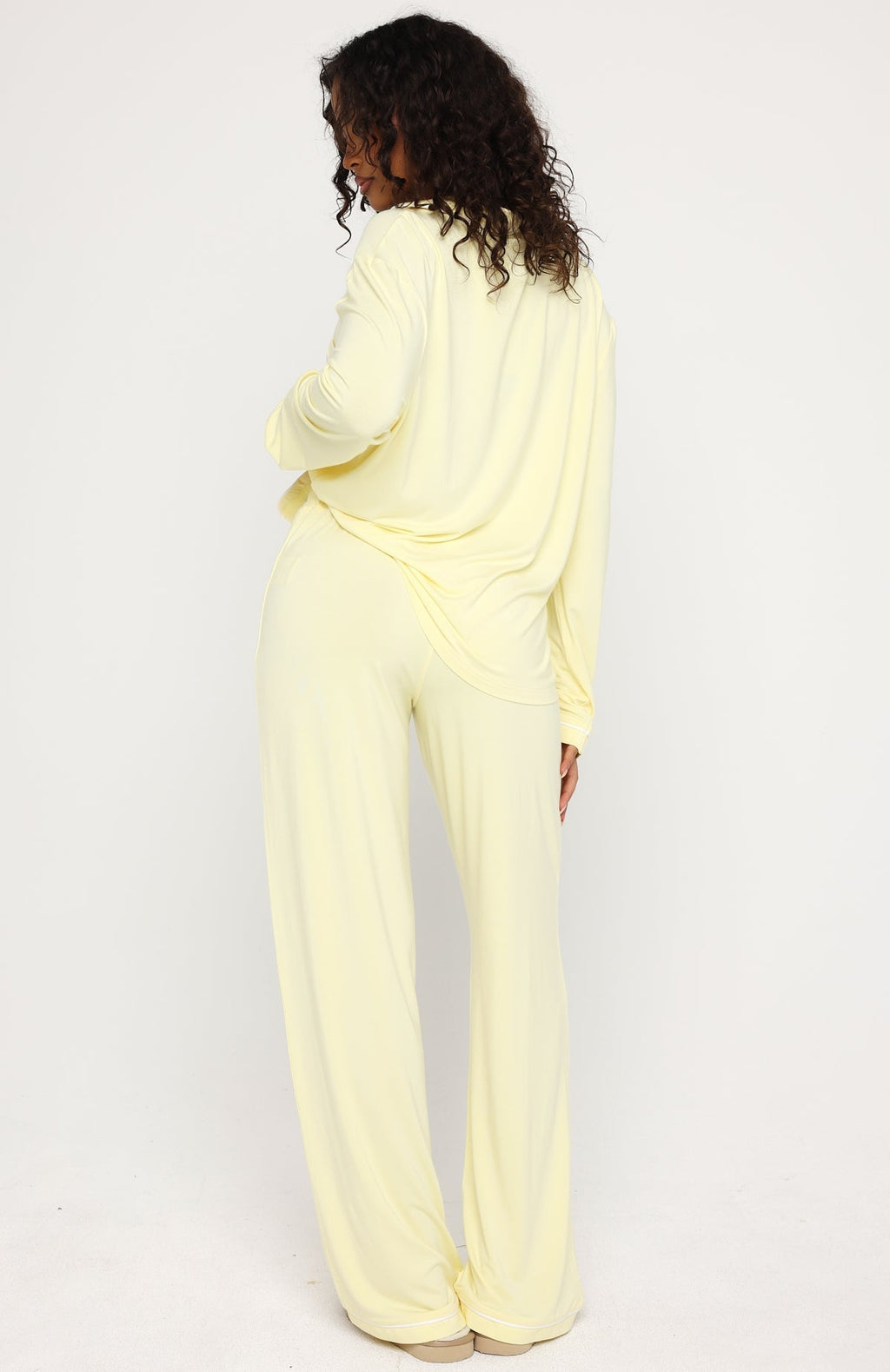 White Fox Airplane Mode Modal Wide Leg Pyjama Pants Lemon