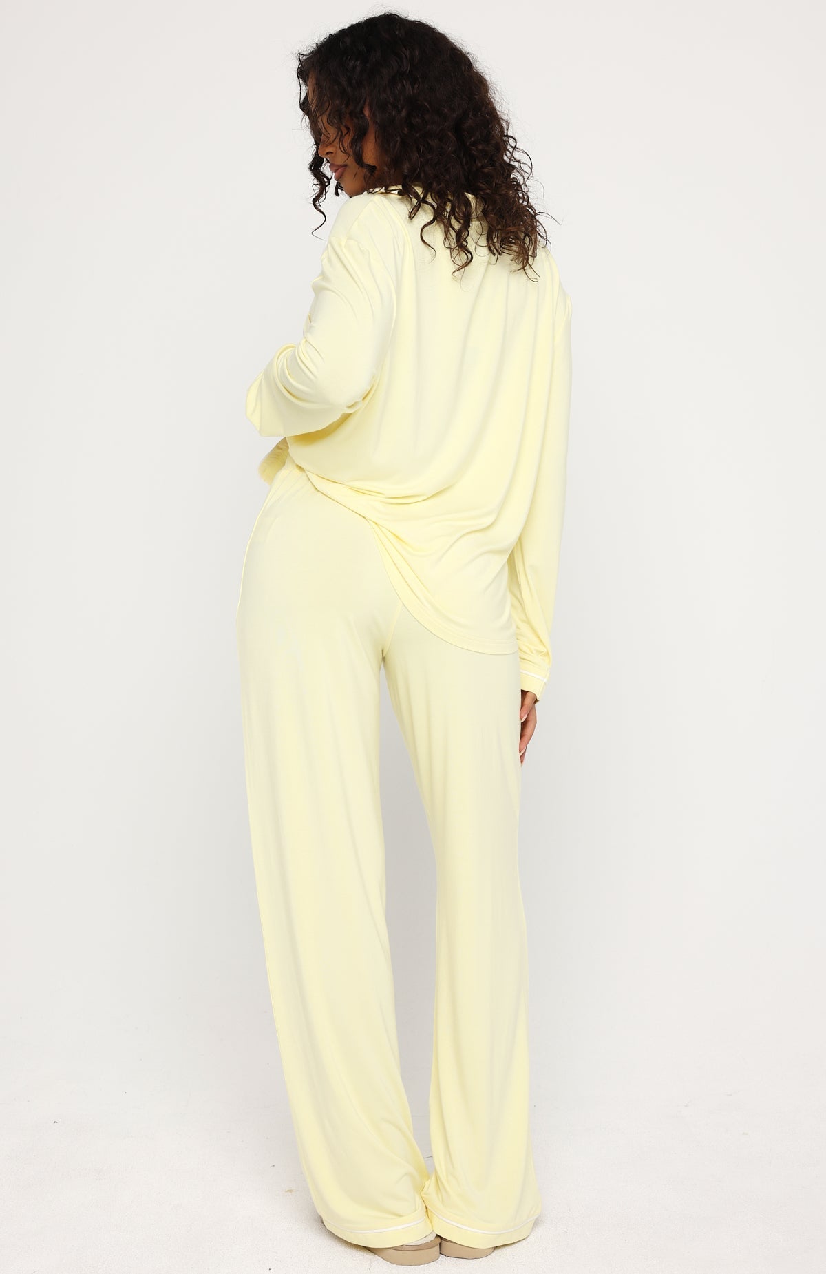 White Fox Airplane Mode Modal Wide Leg Pyjama Pants Lemon