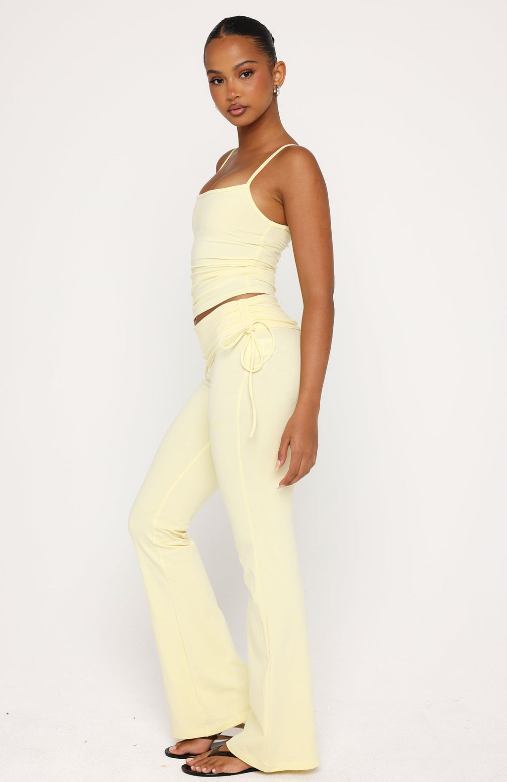 White Fox Pretty Vibes Fold Over Flare Pants Lemon