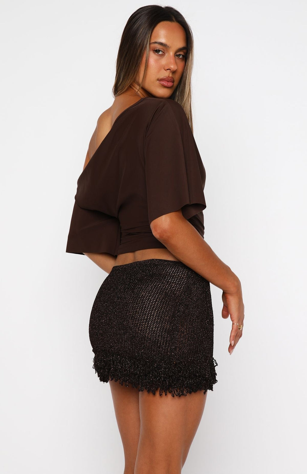 White Fox Cha Cha Knit Mini Skirt Chocolate