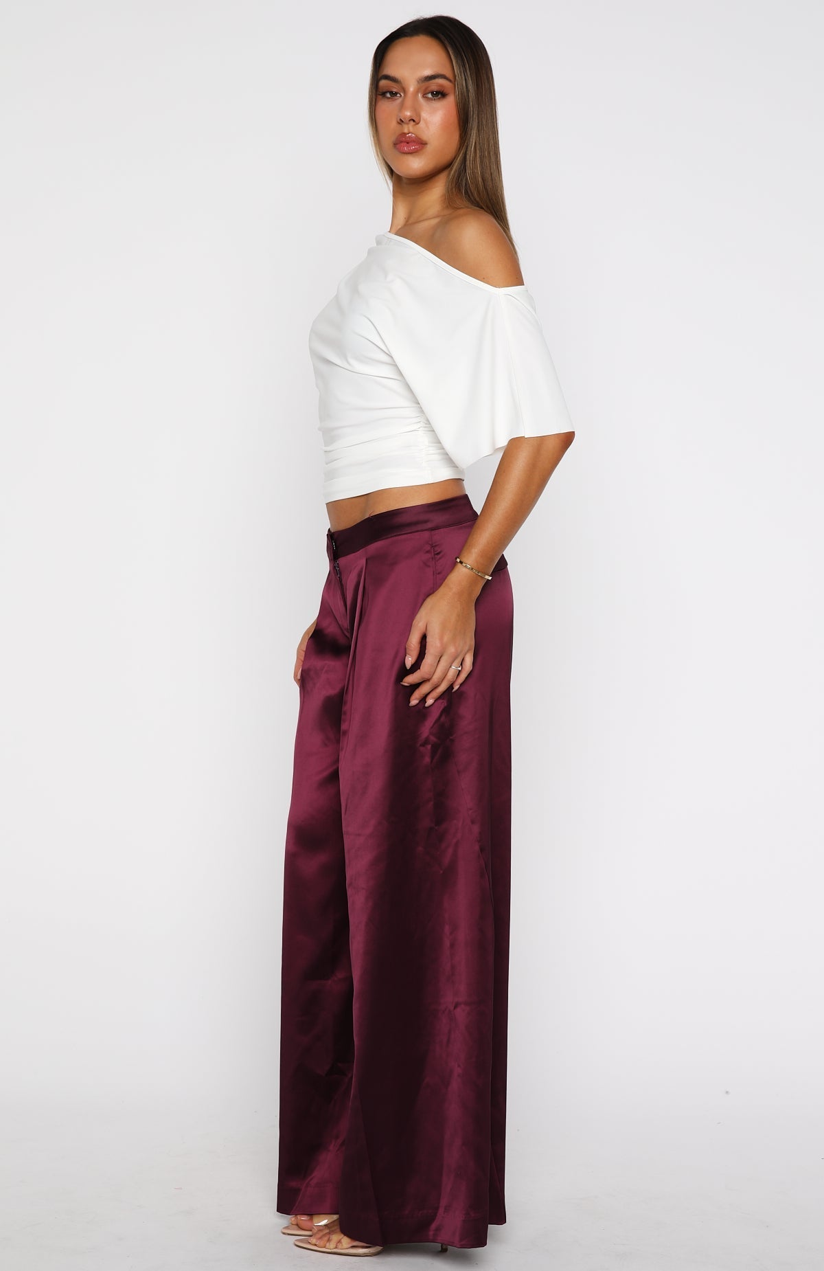 White Fox Always Punctual Wide Leg Pants Wine