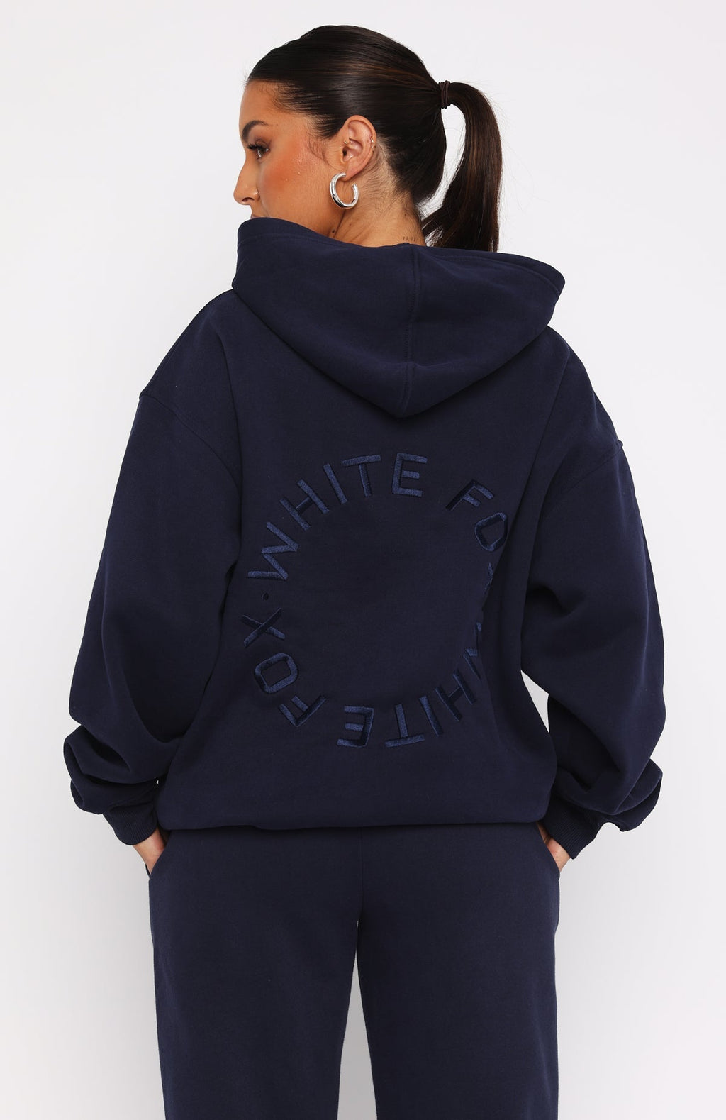 White Fox Stay Lifted Oversized Hoodie Navy