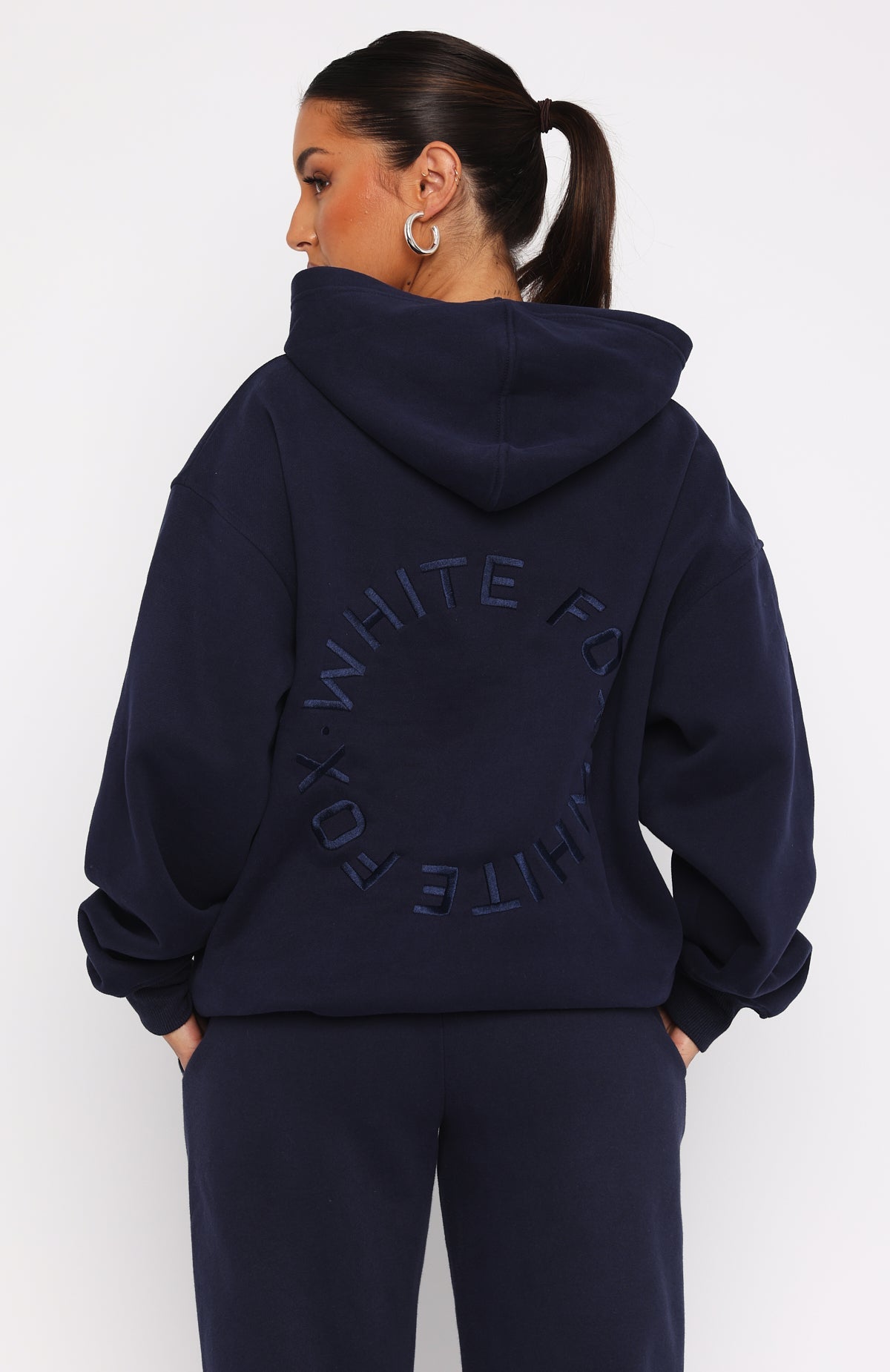 White Fox Stay Lifted Oversized Hoodie Navy