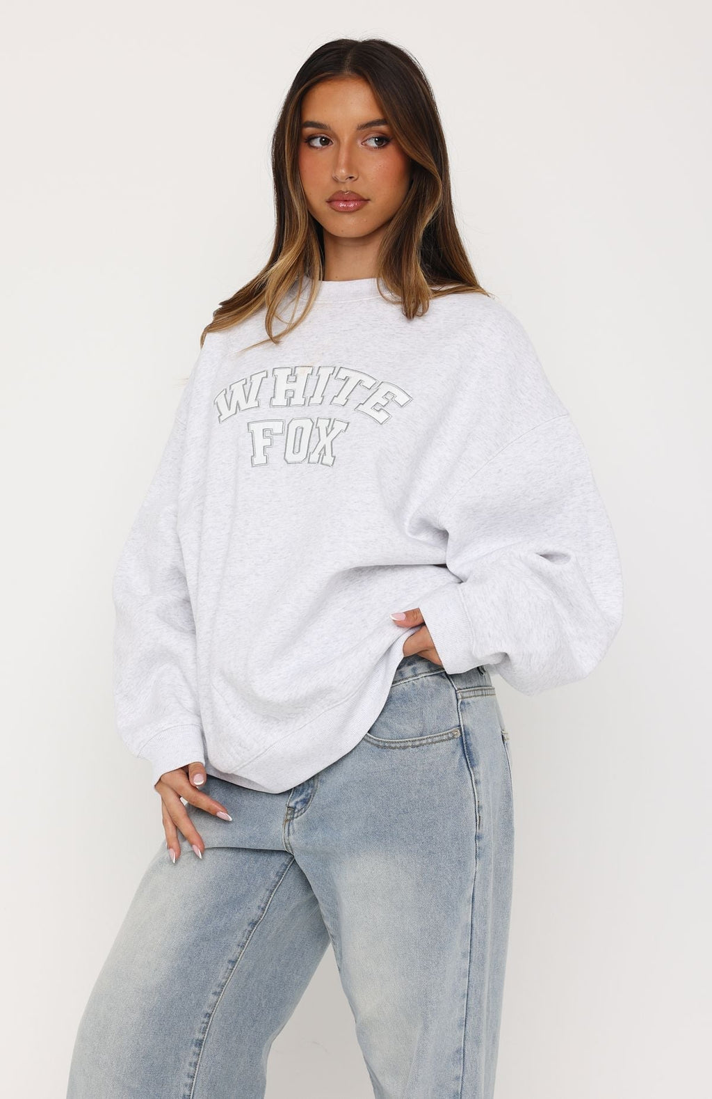 White Fox Major Upgrade Oversized Drop Shoulder Sweater Grey Marle