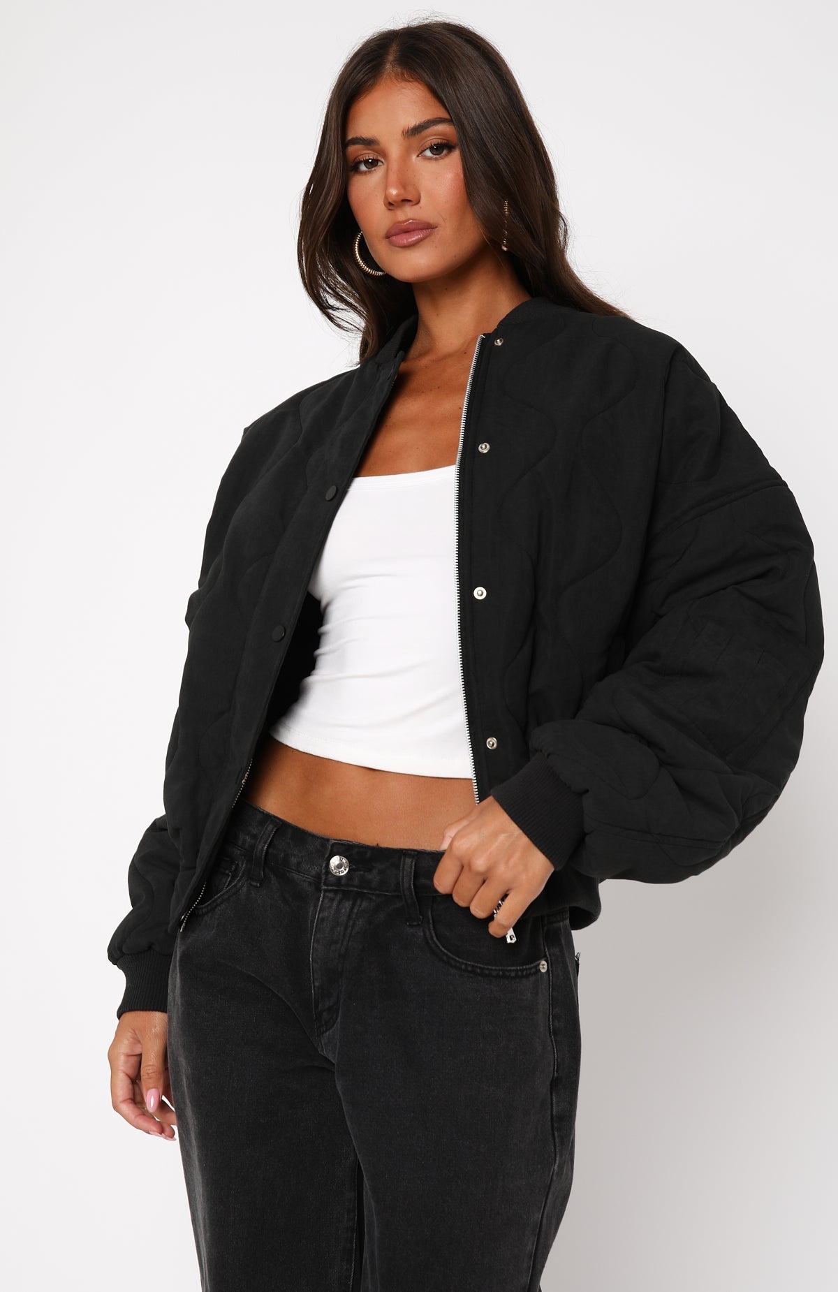 White Fox Soft Love Bomber Jacket Black