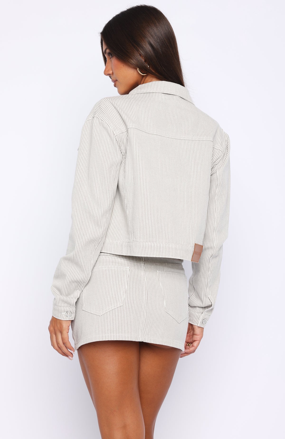 White Fox Mariah Mid Rise Striped Denim Skirt Grey/White