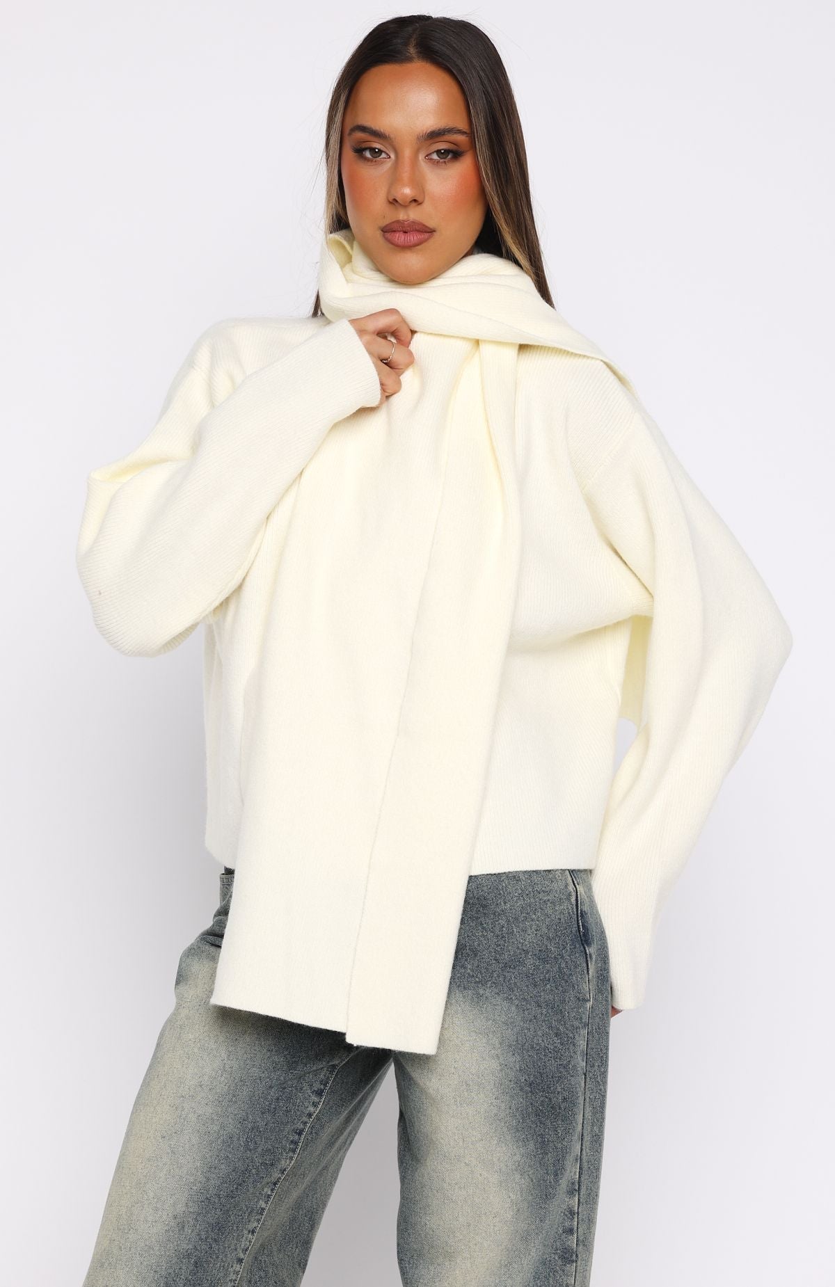White Fox Luxe Layers Knit Sweater Cream