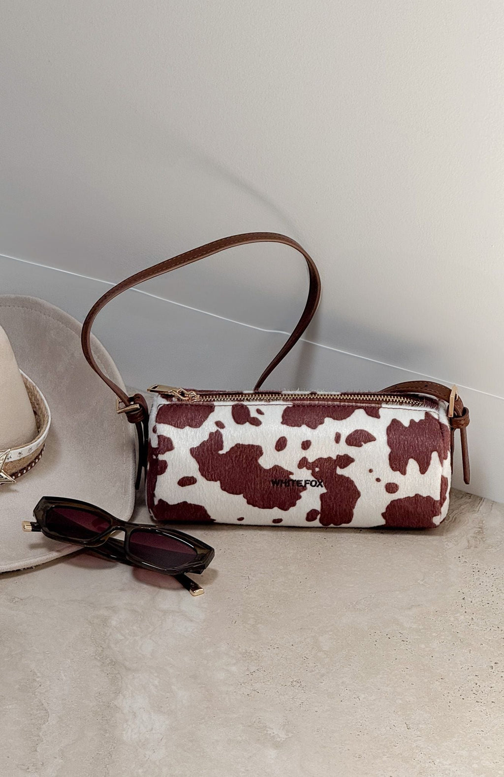 White Fox Gannon Shoulder Bag Faux Cow Hide