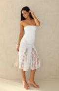 White Fox Delicate Habit Strapless Midi Dress White