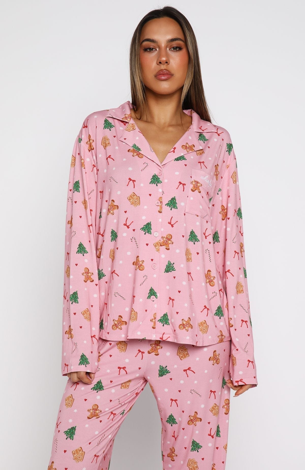White Fox Pillow Talk Printed Long Sleeve Pyjama Set Candy Kiss