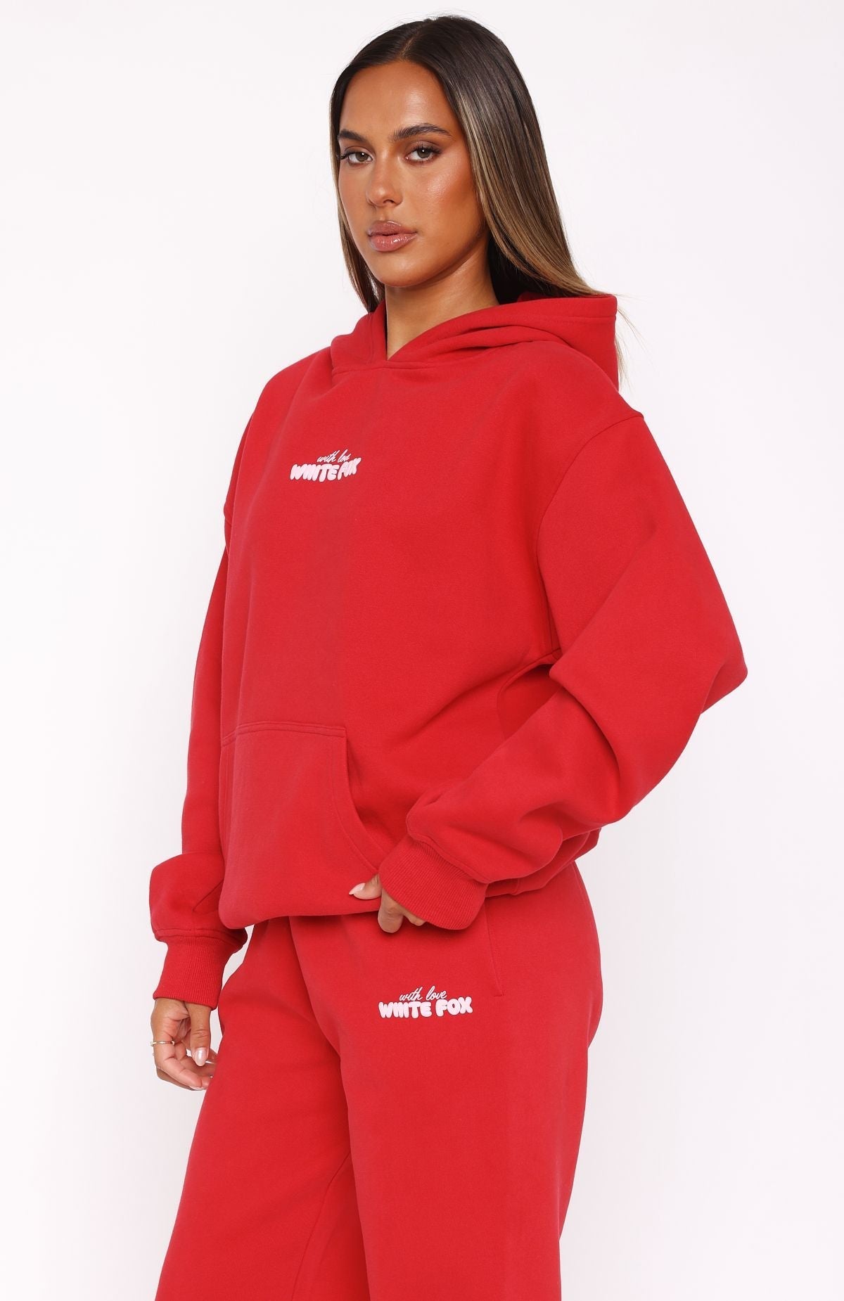 White Fox With Love In The Moment Oversized Hoodie Red