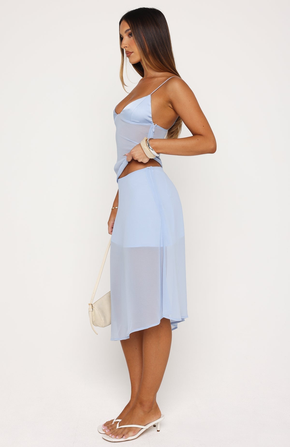 White Fox Soft Horizon Midi Skirt Dusty Blue