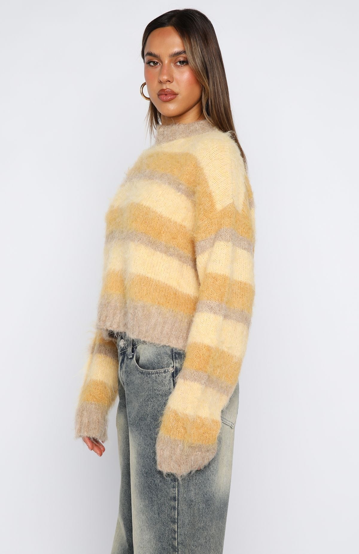 White Fox Soft Embrace Knit Sweater Honeycomb Stripe