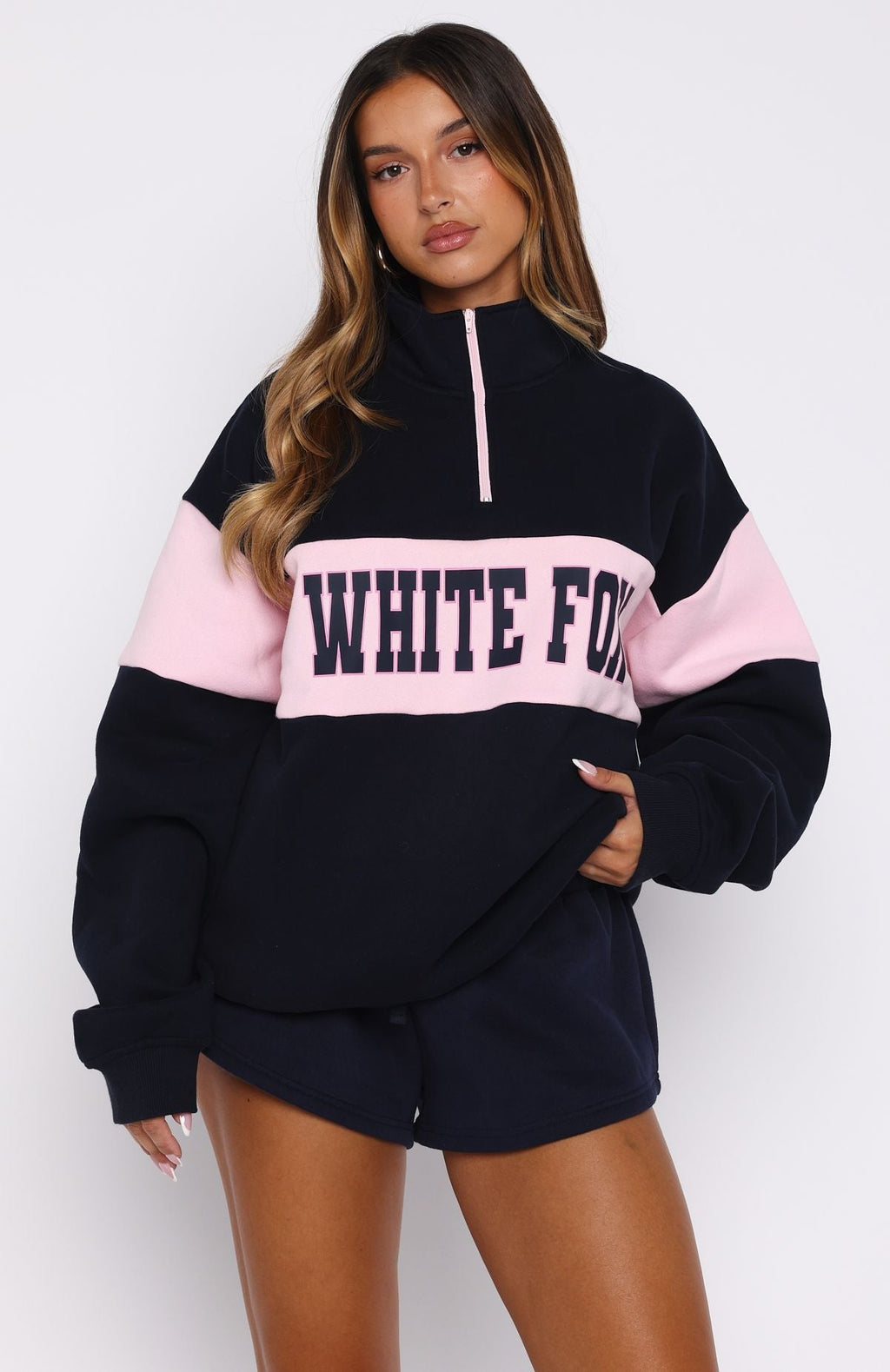 White Fox Show Yourself Zip Front Sweater Navy